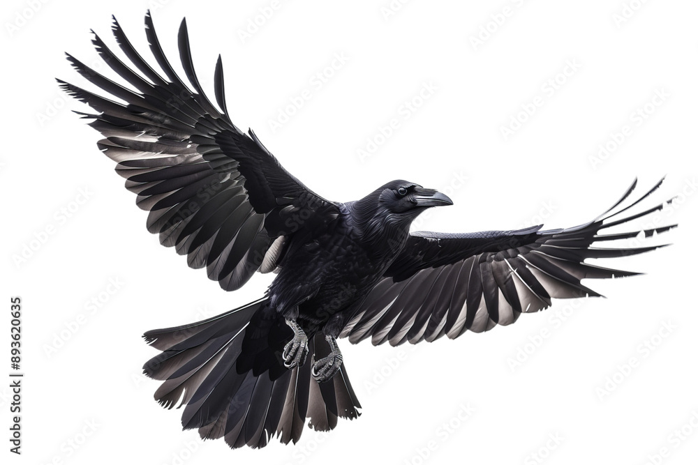 Fototapeta premium Close up crow flying isolated on transparent background