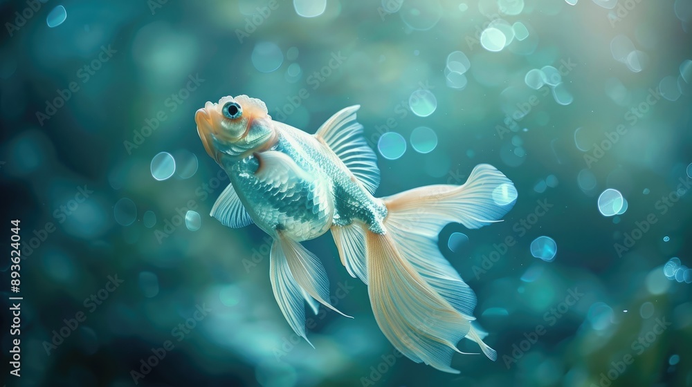 Fish with delicate, fairy-like wings swimming in a magical underwater realm