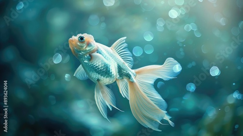 Obraz na płótnie Fish with delicate, fairy-like wings swimming in a magical underwater realm w salonie