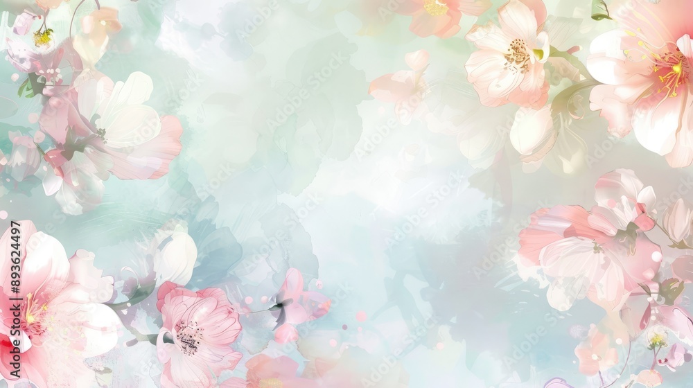A4 background with pastel flower watermarks and an elegant border of flowers A4 background with pastel flower watermarks and an elegant border of flowers
