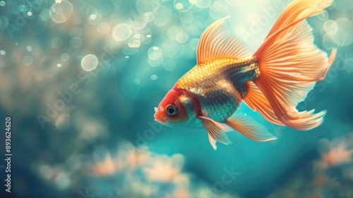 Beautiful fish with flowing wings in a serene, turquoise underwater world