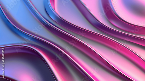 Abstract Digital Art with Metallic Wave Patterns in Pink and Blue Hues