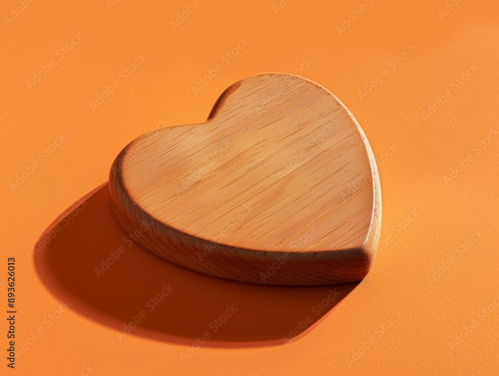 Wooden heart shape on orange background. Wooden heart shape on orange background.
