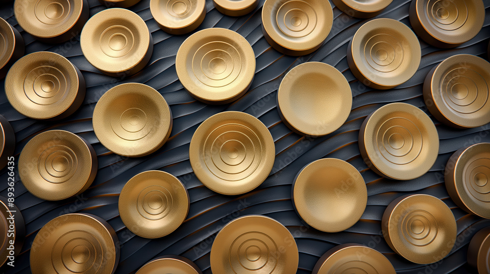 Abstract Art with Gold Circular Elements on Dark Textured Background, Modern Design Abstract Art with Gold Circular Elements on Dark Textured Background, Modern Design