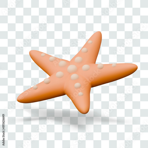 Realistic orange starfish. Isolated vector model. Sea dweller