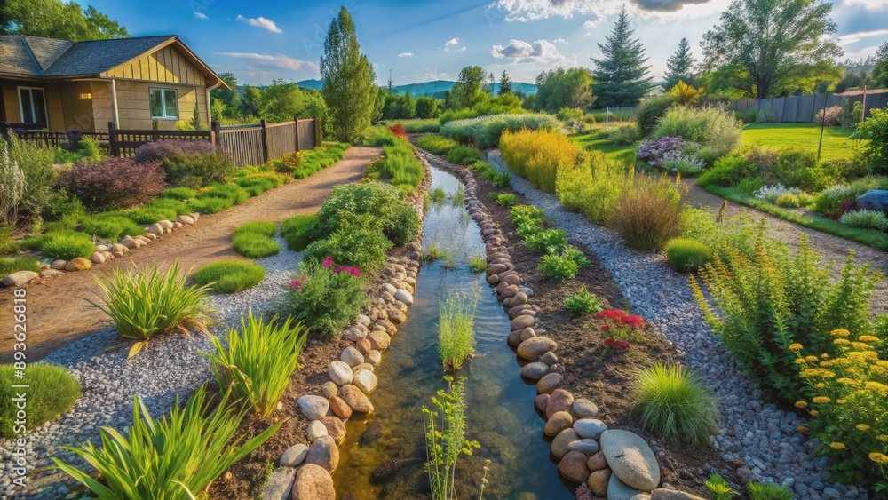 Naklejka premium permaculture swale system for water conservation