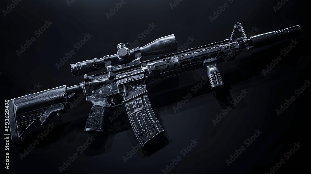 Modern assault rifle with scope isolated on black background Modern assault rifle with scope isolated on black background