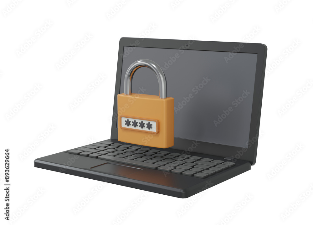 laptop with padlock security concept 3d icon laptop with padlock security concept 3d icon