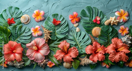 Tropical Lei Garland Decoration, Ocean Themed Art, Pineapple and Flowers, Colorful Floral Arrangement
