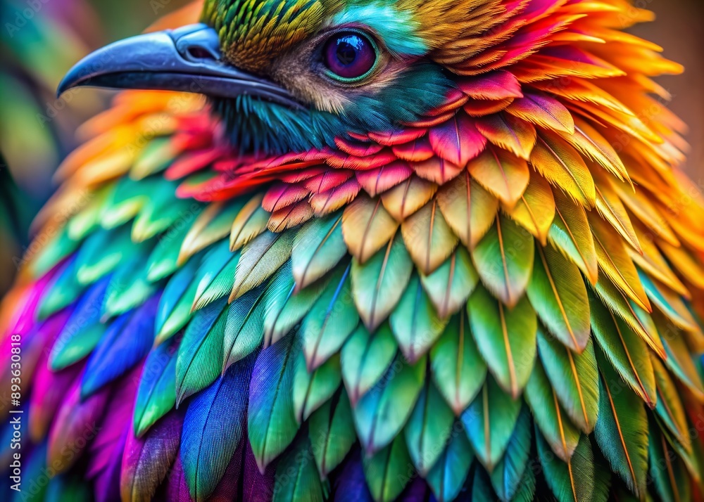 Φωτογραφία Vibrant iridescent plumage of exotic bird species showcased in stunning 4k close-up detail, intricate patterns and colors danced across individual feathers