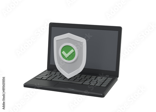 Secure Shield on laptop 3d Icon 
