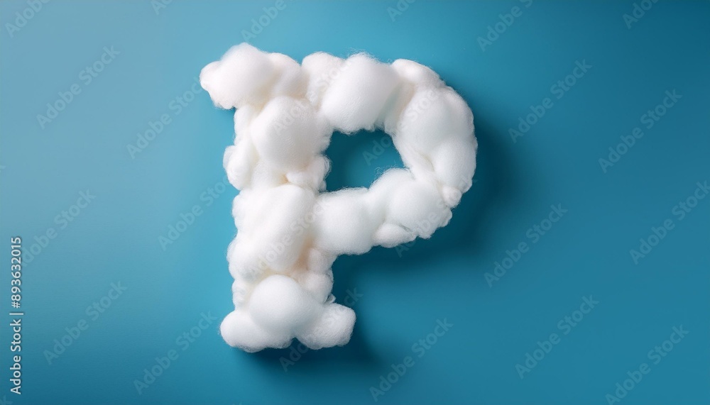 Fototapeta premium Capital letter P made of clouds or soft cotton. Fluffy airy style. Scrapbook activity. Generative AI