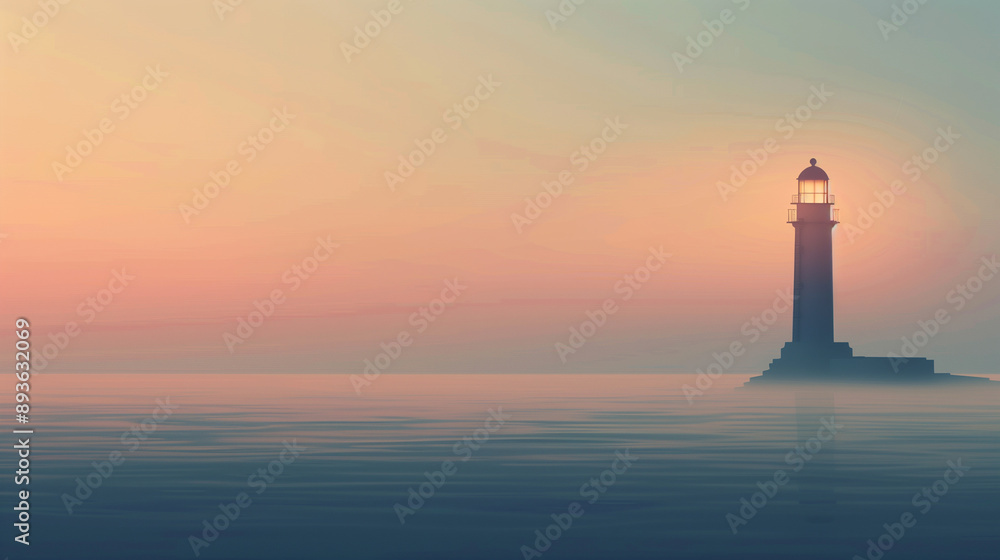 Lonely Lighthouse on a Misty Shore Lonely Lighthouse on a Misty Shore