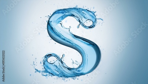 Capital letter S made of blue water splashes or ice on light background. Scrapbook activity. Generative AI