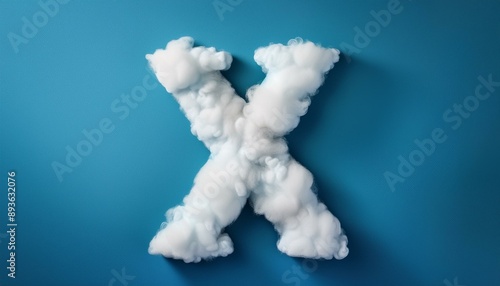 Capital letter X made of clouds or soft cotton. Fluffy airy style. Scrapbook activity. Generative AI