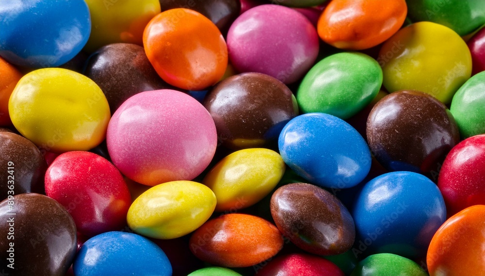 Close up of a pile of colorful chocolate coated candies. Candy background. Generative AI Close up of a pile of colorful chocolate coated candies. Candy background. Generative AI