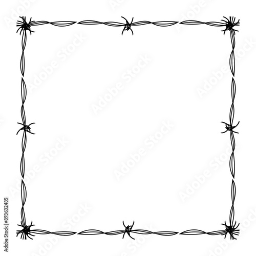 wire barb silhouette frame, square shape, wire frame graphic art line