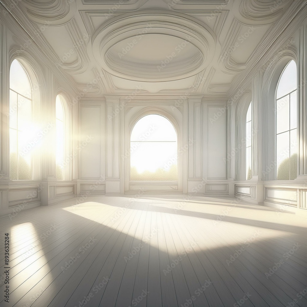 Empty white sunny room. Created with generative Ai technology. Empty white sunny room. Created with generative Ai technology.