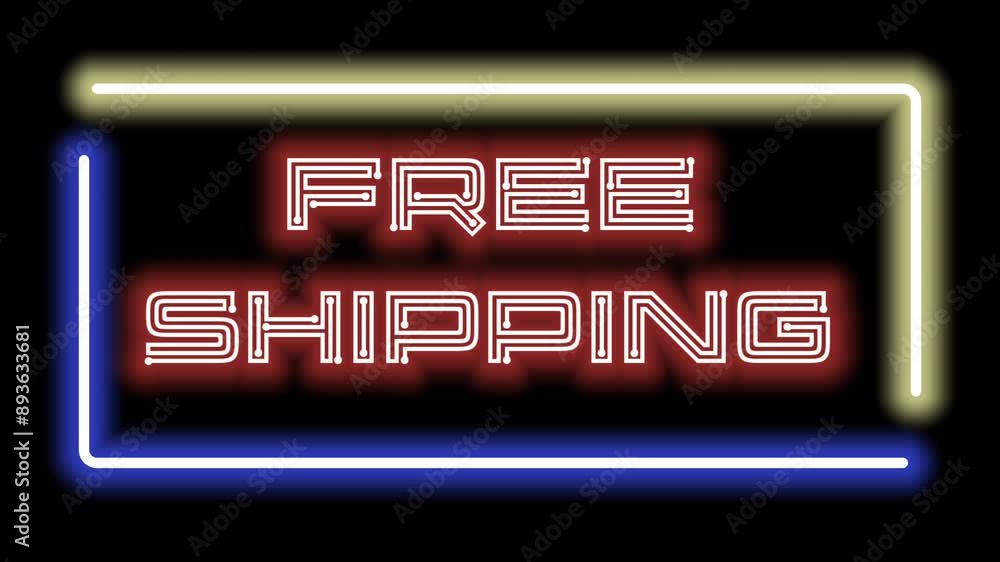 Red neon animation with the words Free Shipping with animated neon squares surrounding it Red neon animation with the words Free Shipping with animated neon squares surrounding it