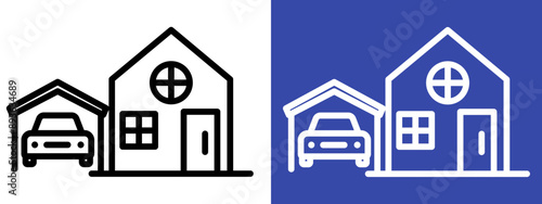 house with garage icon logo sign set vector outline