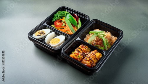 Modern Thai food lunch boxes in plastic packages. AI generated