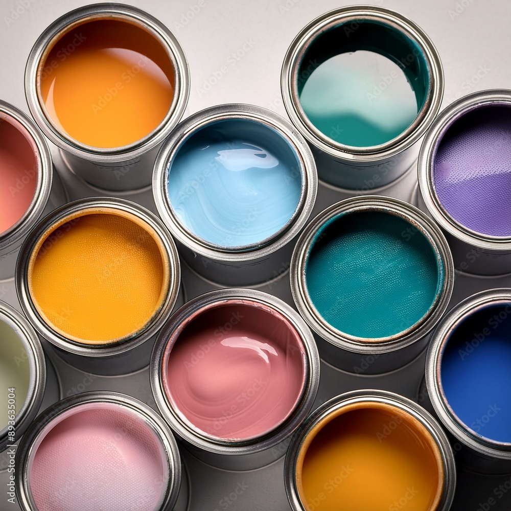 Open paint cans with pastel paint. AI generated Open paint cans with pastel paint. AI generated