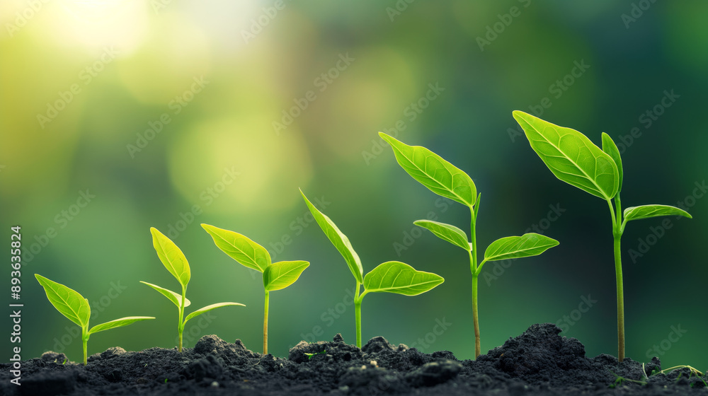 green sprouts growing with blurred forest background and soft sunlight. the concept of growth and sustainable development. ecology and environmental protection. nature protection. green economy green sprouts growing with blurred forest background and soft sunlight. the concept of growth and sustainable development. ecology and environmental protection. nature protection. green economy