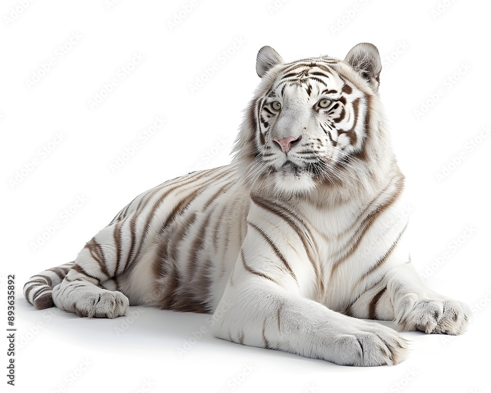 Obraz premium Majestic White Tiger Showcasing Powerful Presence on Isolated White Background