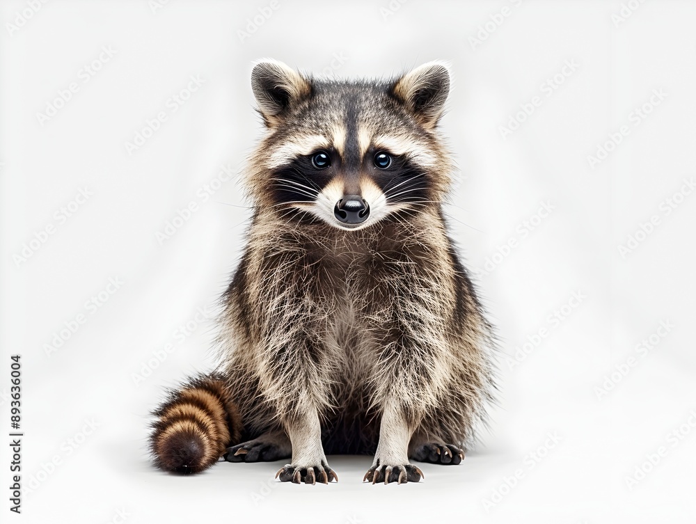 Cute Raccoon Sitting Isolated on White Background with Distinctive Mask Cute Raccoon Sitting Isolated on White Background with Distinctive Mask