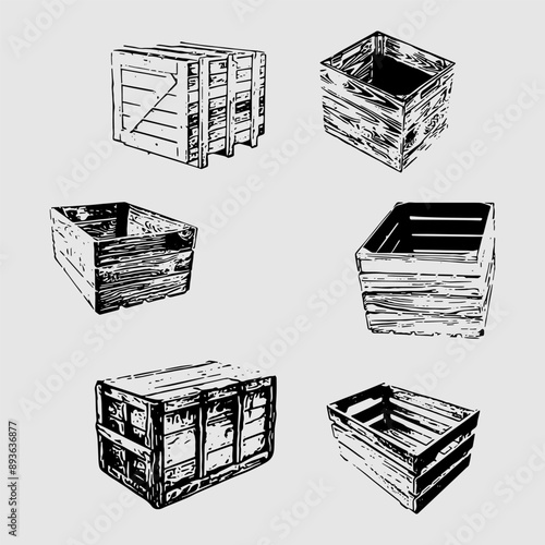 Rustic wooden boxes,vector illustration