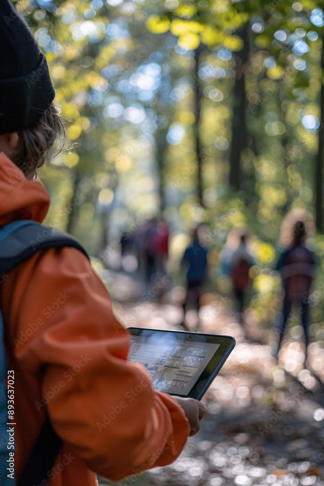 Child Holding Tablet in Autumn Woods Child Holding Tablet in Autumn Woods
