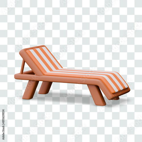 Striped realistic sun lounger for beach. Portable bed for relaxing by pool, sea, ocean