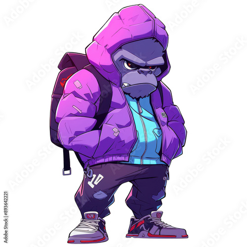 Cool Gorilla in Purple Hoodie photo