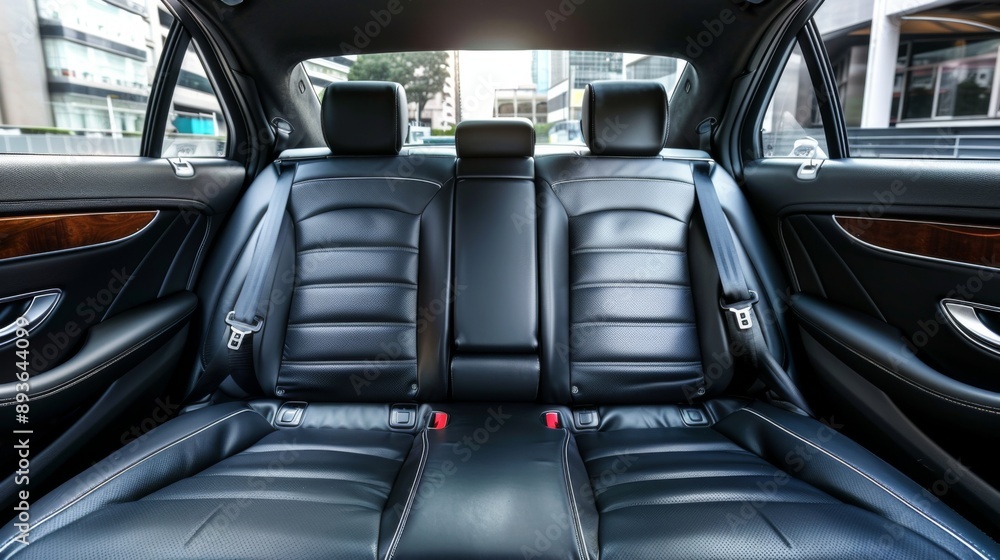 Black rear leather seats of a modern business class car. Luxury car interior Black rear leather seats of a modern business class car. Luxury car interior