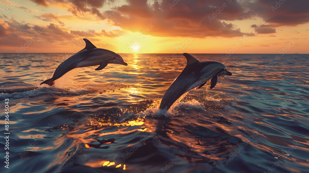 Fototapeta premium Dolphins in sunset