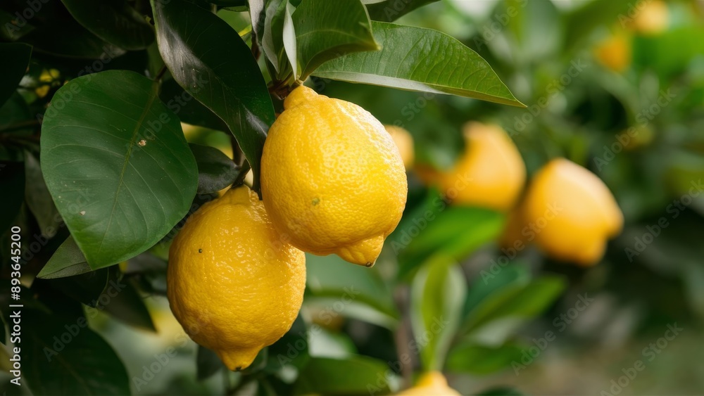 Ripe and juicy lemons on a lemon tree, ready for harvesting Ripe and juicy lemons on a lemon tree, ready for harvesting