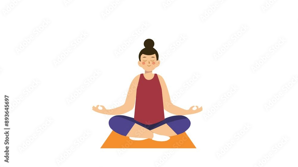 Woman Practicing Yoga Meditation On Orange Mat Woman Practicing Yoga Meditation On Orange Mat
