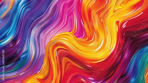 Dynamic ribbon strokes in rainbow hues forming a fluid and vibrant wave pattern.