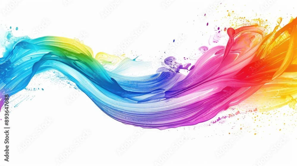 Dynamic swirl of brush paint ribbons in rainbow hues, creating an abstract wave on a white background. Dynamic swirl of brush paint ribbons in rainbow hues, creating an abstract wave on a white background.