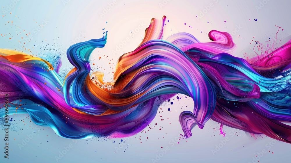 Fluid wave design with colorful brush paint ribbons and abstract splash effects. Fluid wave design with colorful brush paint ribbons and abstract splash effects.