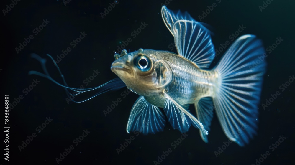 Stunning fish with delicate wings illuminated by underwater light Stunning fish with delicate wings illuminated by underwater light