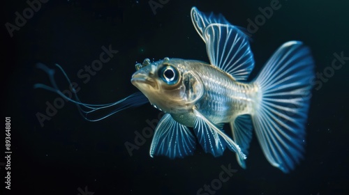 Stunning fish with delicate wings illuminated by underwater light