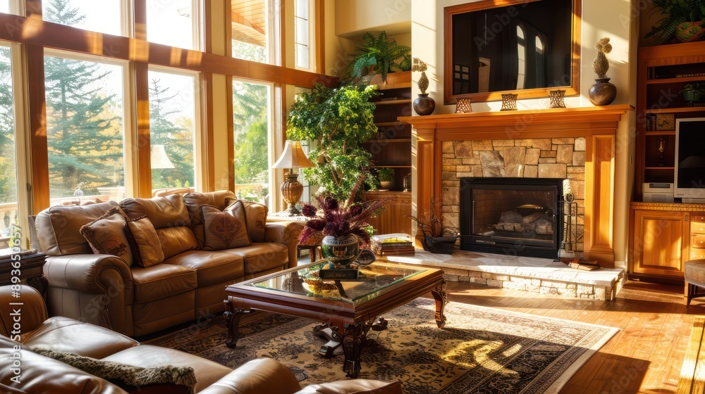 Fototapeta premium Luxurious Living Room with Fireplace