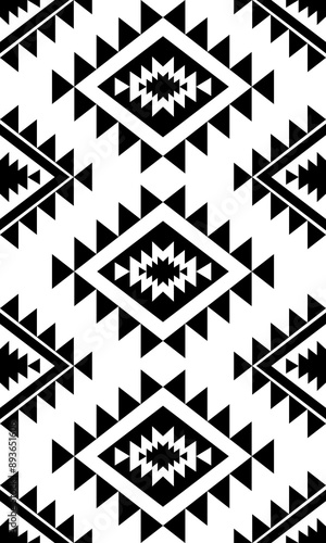 Black and white seamless native pattern american tribal indian ornament pattern geometric ethnic textile texture tribal aztec pattern navajo mexican fabric seamless Vector decoration fashion