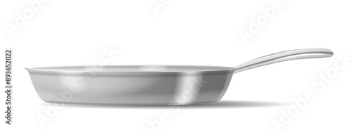 Stainless Steel Frying Pan With A Polished Surface Isolated On White Background. High-quality 3d Vector Image