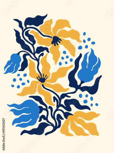 Floral Abstract contemporary poster. Groovy Modern Matisse style art