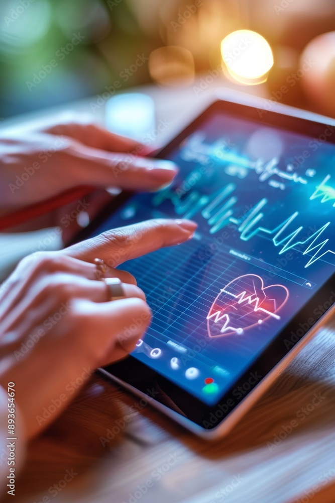 Interactive Heart Health App on Tablet Displaying Detailed Cardiology Data for Effective Monitoring Interactive Heart Health App on Tablet Displaying Detailed Cardiology Data for Effective Monitoring
