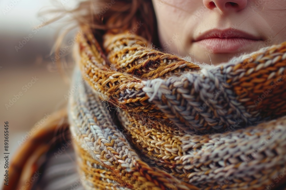 Colorful Hand-Knitted Scarf Close-up with Textured Patterns for Winter Season Design Colorful Hand-Knitted Scarf Close-up with Textured Patterns for Winter Season Design