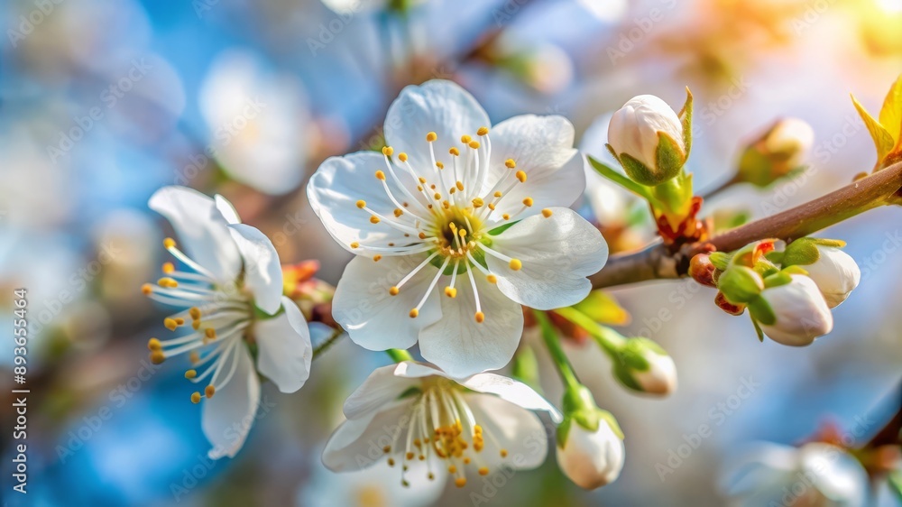 Delicate White Cherry Blossoms in Spring.