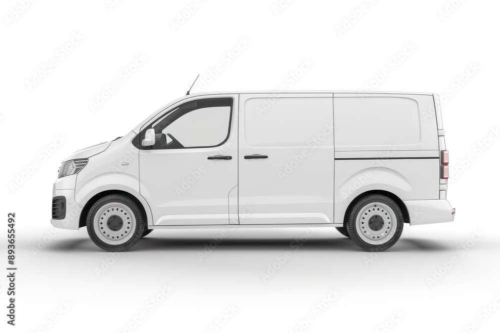 Side view of white mockup van car is isolated on white background Side view of white mockup van car is isolated on white background